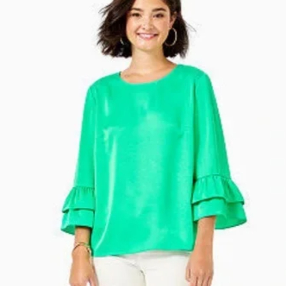 Lilly Pulitzer Christie Long Sleeve Silk Green Medium